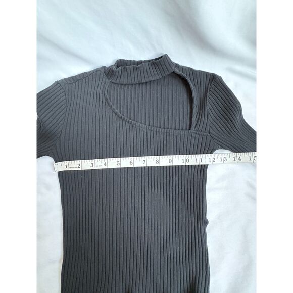 Zara Black Ribbed Mock Neck Sweater Knit Top Size S Classy 90s Sexy Date Night - Picture 8 of 9